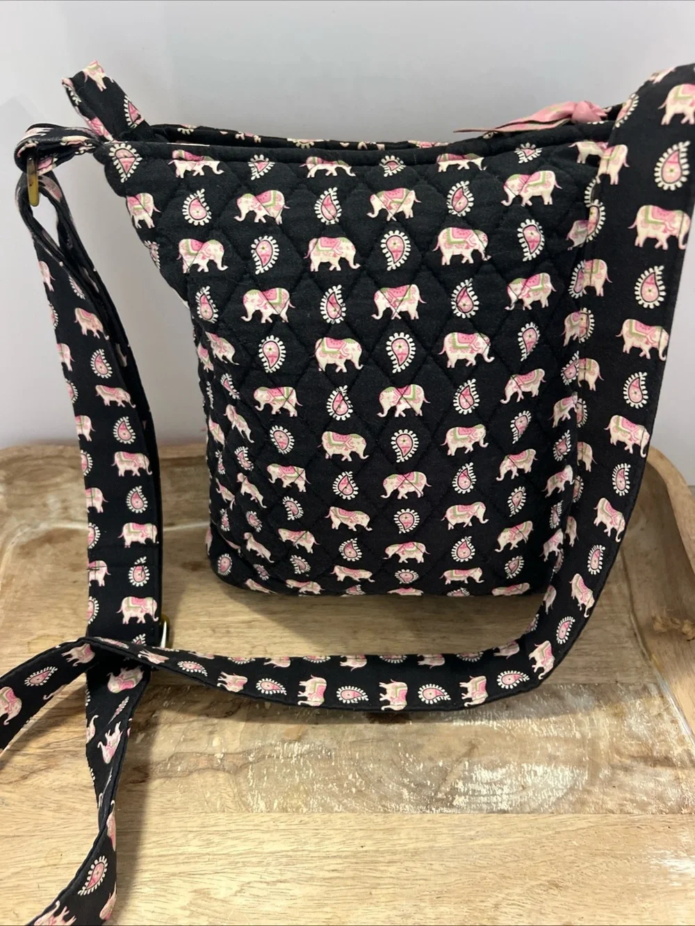 Vera Bradley Black Crossbody with Pink Paisley Elephant Print